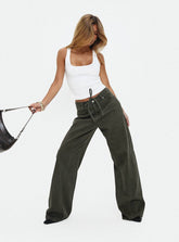 Bruiser Tie Waist Mid Rise Wide Leg Jeans Green