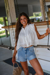 Ansley Eyelet Top-White