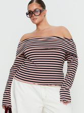 Janicia Off Shoulder Top Pink Stripe Curve