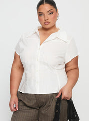 Akiyo Button Up Blouse Top White Curve