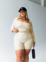 Power Activewear Rib Shorts Latte Curve