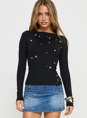 Ryka Long Sleeve Eyelet Top Black