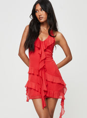 Fig Ruffle Mini Dress Red