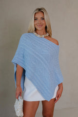 Bella Poncho Sweater-Light Blue