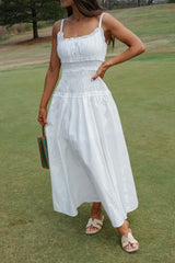 Smocked Maxi Dress-White