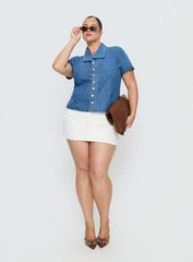 Ellix Button Up Top Blue Denim Curve