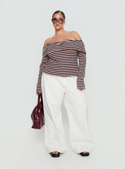 Janicia Off Shoulder Top Pink Stripe Curve