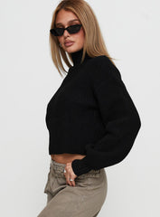 Sayge Mock Neck Knit Sweater Black