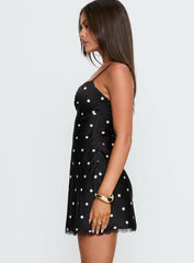 Margareta Lace Trim Mini Dress Black / White Polka Dot