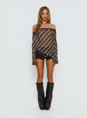 Trinkie Long Sleeve Off Shoulder Chiffon Top Navy Stripe