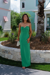 Abstract Chic Hardware Strapless Maxi Dress-Green