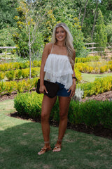 Lace Trim Hemline Tiered Cami Top-Cream