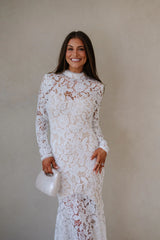 Queen Lace Midi Dress- White