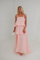 Lanie Tiered Midi Dress-Pink