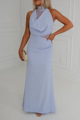 Georgia Contrast High Neck Maxi Dress-Baby Blue