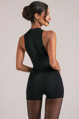 High-Neck Romper in Black