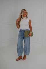 Side Ruched Mock Neck Top-Off White