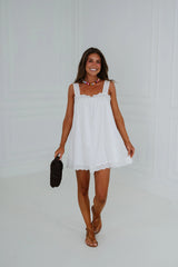 Sally Linen Lace Trim Mini Dress-Off White