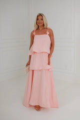 Lanie Tiered Midi Dress-Pink