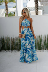 Abstract Ring Maxi Dress-Blue Multi