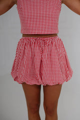 Gingham Bubble Skirt Set-Red