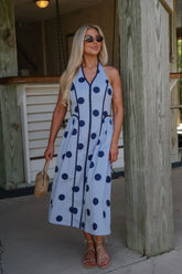 Bentley Polka Dot Midi Dress-Blue