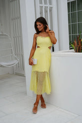 Landry Crochet Midi Dress-Yellow
