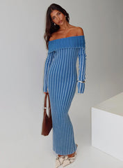 Mariska Long Sleeve Rib Maxi Dress Blue