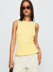 Maybe Tomorrow Ruched Sleeveless Top Lemon