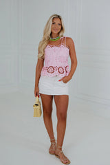 Embroidered Peplum Top-Pink