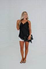 Asymmetric Lace Cami Top-Black