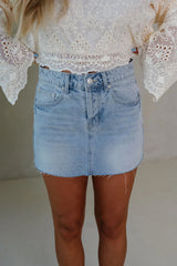 Jane Distressed Mini Skirt-Light Denim