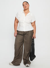 Akiyo Button Up Blouse Top White Curve