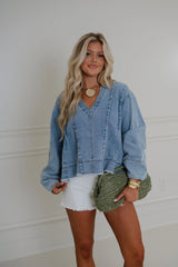 Melody Denim Balloon Sleeve Top