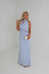 Georgia Contrast High Neck Maxi Dress-Baby Blue