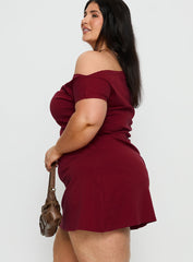 Prestige One Shoulder Mini Dress Burgundy Curve