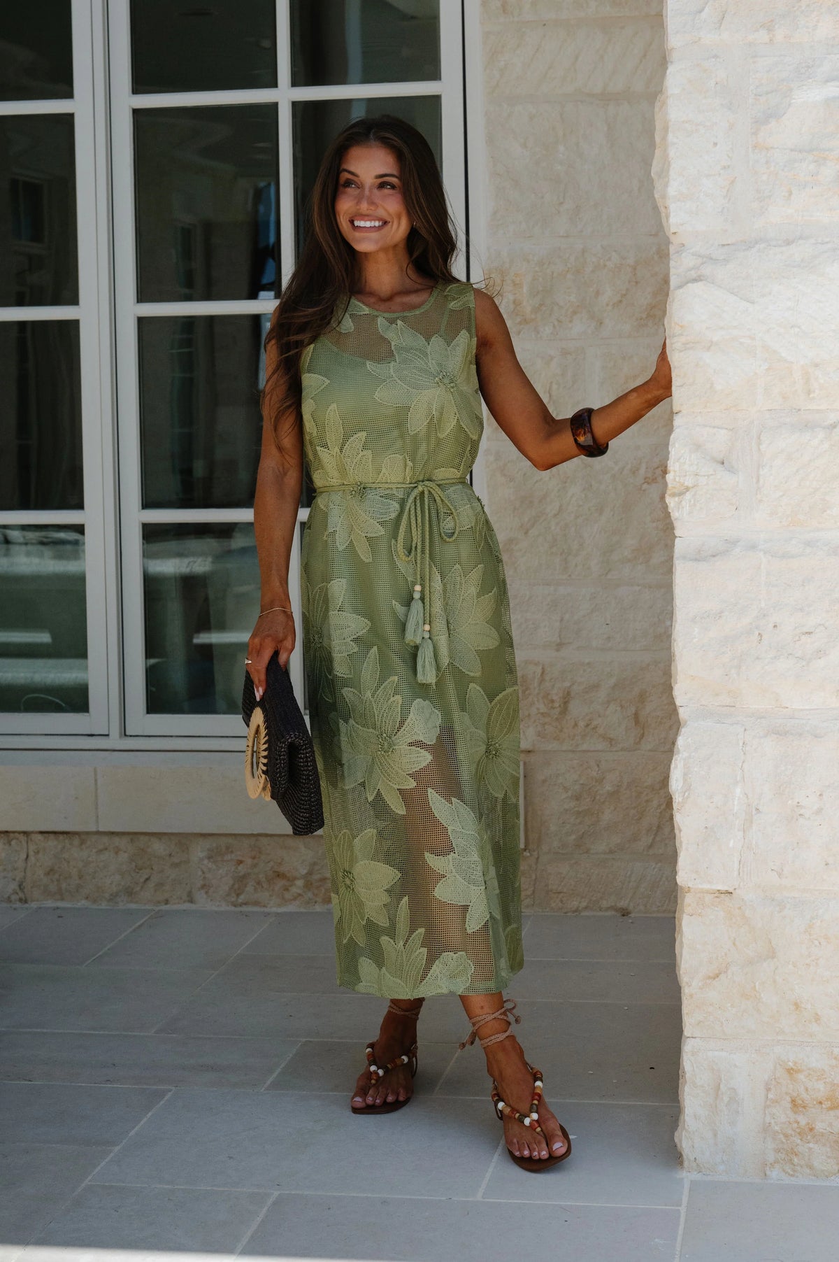 Mia Lace Midi Dress-Green