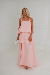 Lanie Tiered Midi Dress-Pink