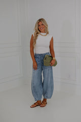 Side Ruched Mock Neck Top-Off White