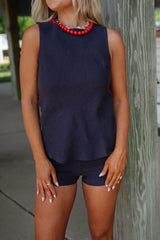 Juda Linen Shorts Set-Navy