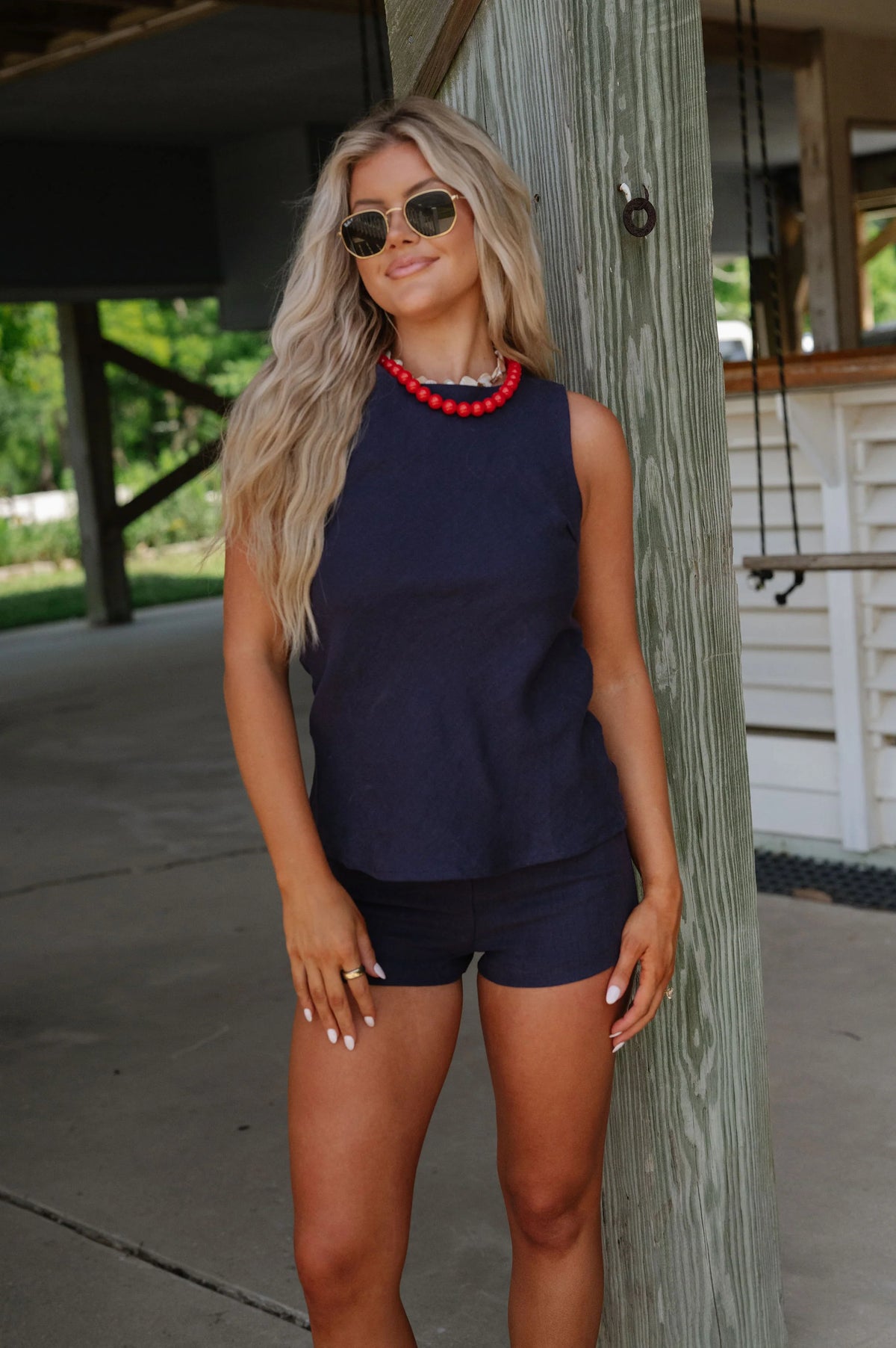 Juda Linen Shorts Set-Navy