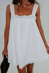 Sally Linen Lace Trim Mini Dress-Off White