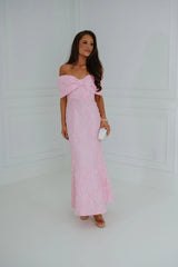 Jacquard Off Shoulder Dress-Pink