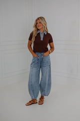 Marcy Sweater Top-Brown/Denim