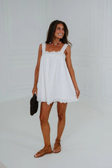 Sally Linen Lace Trim Mini Dress-Off White
