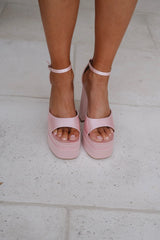 Chunky Satin Platform Heels-Pink