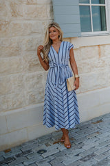 Lola Striped Midi Dress-Blue