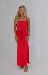 Vivid Midi Skirt Set-Red