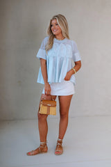 Mesh Applique Top- Baby Blue