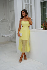 Landry Crochet Midi Dress-Yellow